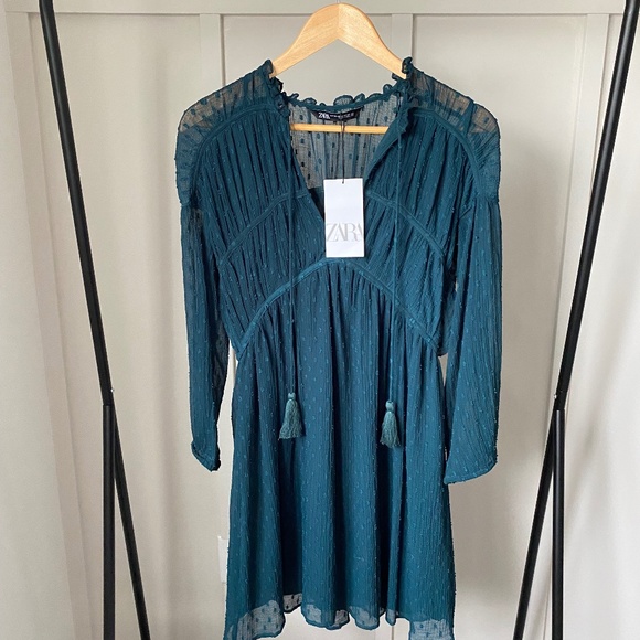Sheer Mini Peasant Dress XS - Zara - Picture 1 of 3